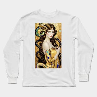 Gustav Klimt's Gilded Guardians: Inspired Snake Artistry Long Sleeve T-Shirt